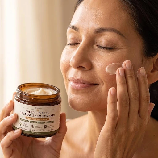 Woman applying ChiroLife balm to her face